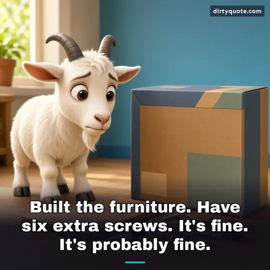 Built the furniture. Have six extra screws. It's fine. It's probably fine.