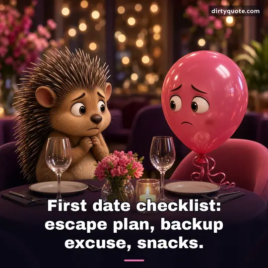 First date checklist: escape plan, backup excuse, snacks.
