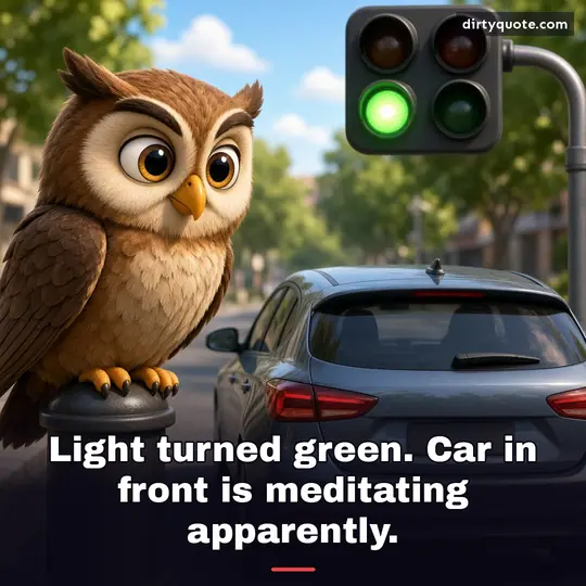Light turned green. Car in front is meditating apparently.