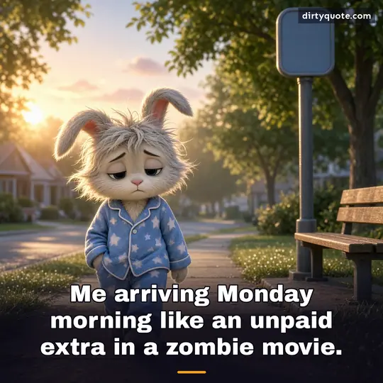 Me arriving Monday morning like an unpaid extra in a zombie movie.