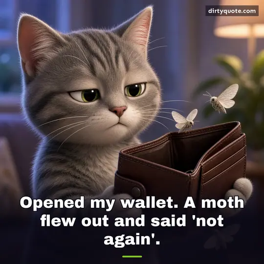 Opened my wallet. A moth flew out and said 'not again'.