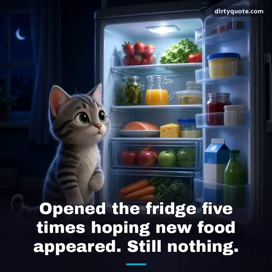 Opened the fridge five times hoping new food appeared. Still nothing.