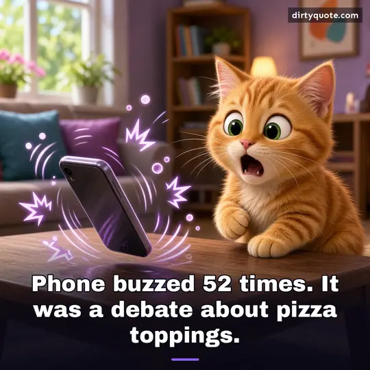 Phone buzzed 52 times. It was a debate about pizza toppings.