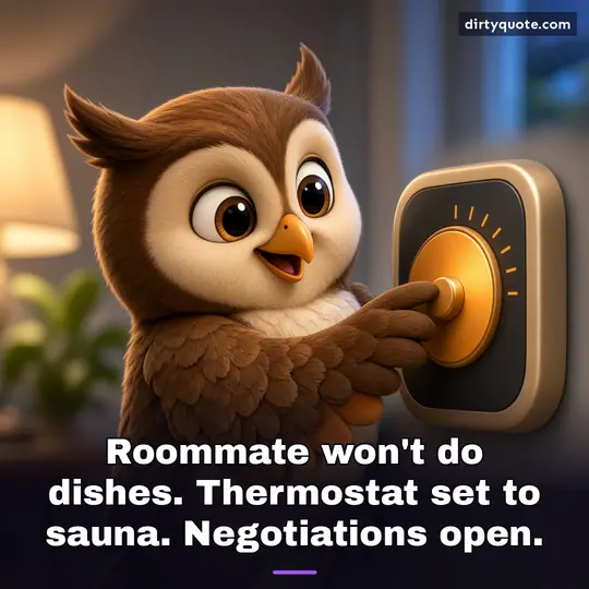 Roommate won't do dishes. Thermostat set to sauna. Negotiations open.